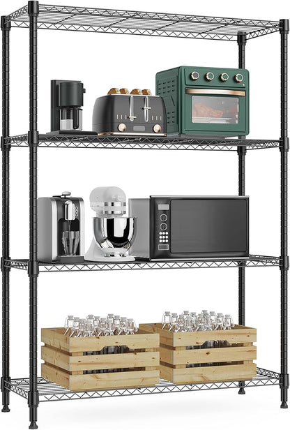 M MZG 1000 lbs 4Tier Shelf Metal Storage Shelves Wire Rack Closet Organizers with Wheel for Garage Kitchen Bathroom Laundry Black 13.7" D x 29.5" W x 47.2" H