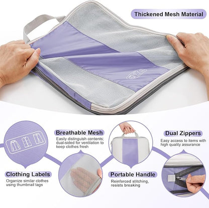 10 Set Compression Packing Cubes for Travel Essentials,Compressible Expandable Packing Cubes for Suitcase,OlarHike Luggage Garment Bags for Travel,Handy Helper for Organizing Clothes(Purple Gray)