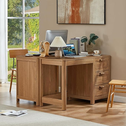 48'' Farmhouse Executive Desk with Storage, Wooden Home Office Desk with Drawer and Vintage Handle, Large Computer Writing Desk for Study, Bedroom, Living Room （Dark Wood）