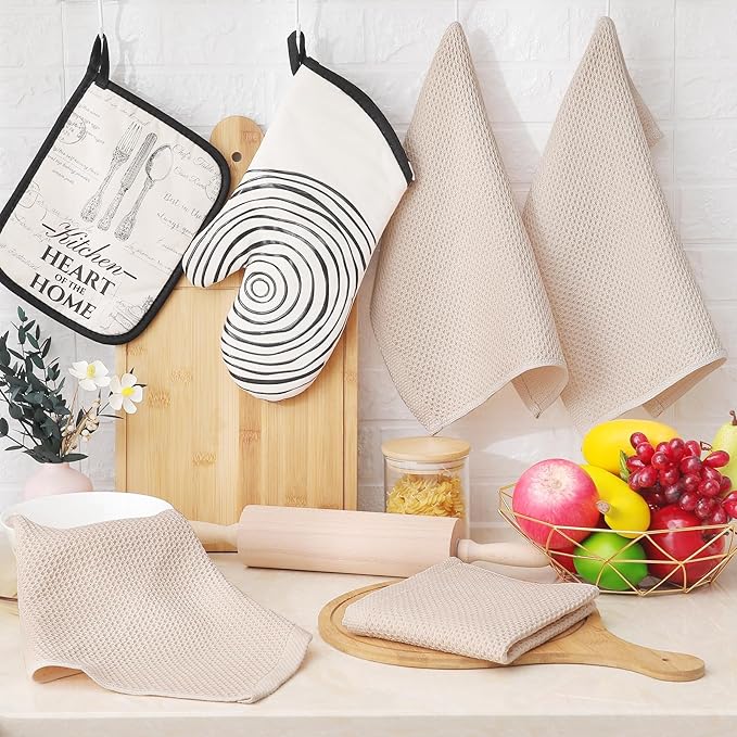 Homaxy 100% Cotton Waffle Weave Kitchen Dish Cloths, Ultra Soft Absorbent Quick Drying Dish Towels, 12 x 12 Inches, 18-Pack, Beige