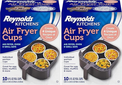 Reynolds Kitchens Air Fryer Cups, Easily Cook Individual Air Fryer Food and Non-Traditional Foods, Great for Meal Prepping and Picky Eaters, Oven-Safe and Grill-Safe, 20 Pack, 8 fl oz.