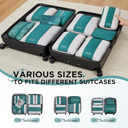 10 Set Compression Packing Cubes for Travel Essentials,Compressible Expandable Packing Cubes for Suitcase,OlarHike Luggage Garment Bags for Travel,Handy Helper for Organizing Clothes(Dark Blue Green)