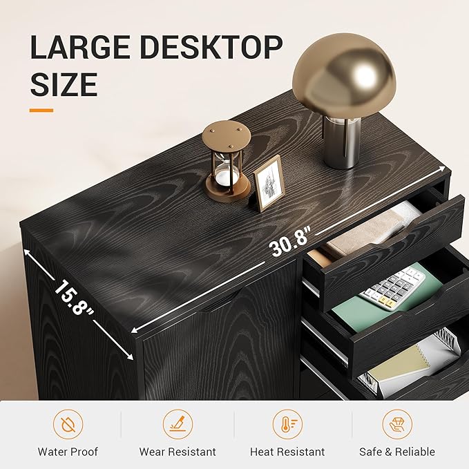 DEVAISE Mobile File Cabinet, 5-Drawer Wood Storage Chest with Door, Printer Stand for Home Office, Black