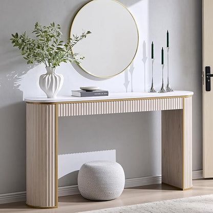 OKD Modern Fluted Console Table, 63" Long Narrow Entryway & Sofa Tables for Hallway, Tall Accent Table Behind Couch for Foyer Living Room, White Alder
