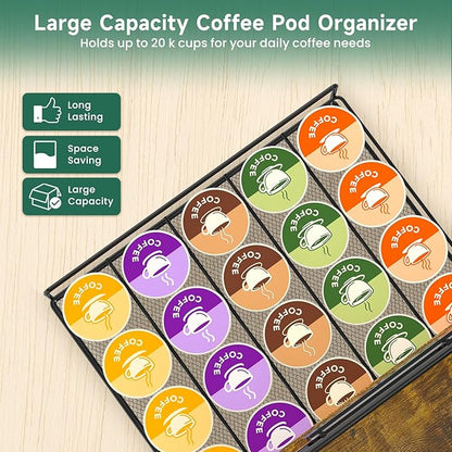 EsLuker.ly Coffee Bar Organizer Station Shelf Mug Holder, 3 Tier Coffee Cup Stand Rack for Countertop with 12 Hooks, K Cup Pod Organizer Drawer for Home Office, Keeps Essentials Tidy & Accessible