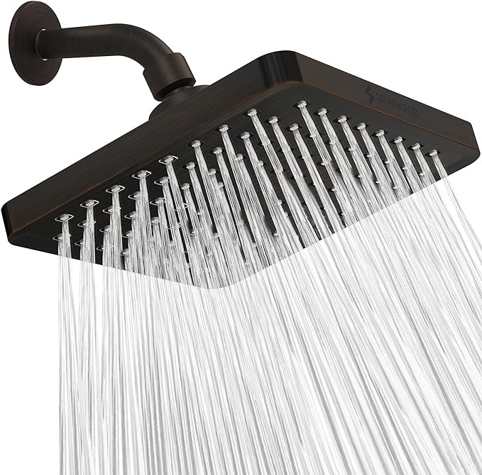 SparkPod Rain Shower Head, 8 Inch Square | High Pressure Shower Heads, 90 Nozzle (Touch-to-Clean), Adjustable Showerhead, No-tool Universal Connection