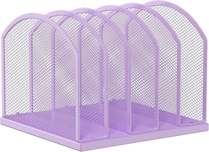Gawerk 5-Section Vertical Desktop Organizer, 5-Section Mesh File Folder Stand Sorter for Office Home Classroom Organization (1, Purple)