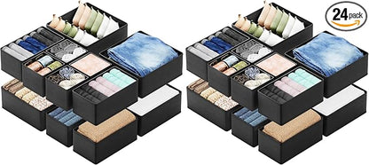 SpaceAid Drawer Organizer Clothes, 24 Pack Dresser Organizer Bins for Nursery, Closet Organization and Storage Dividers for Clothing, Baby Clothes, Underwears, Socks (Black)