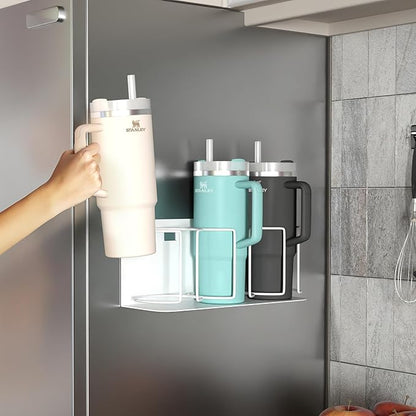 Sorbus Stanley Cup Organizer – 3-Cup Holder for Cabinet, Fridge, or Wall – Magnetic or Screw Mount – Stanley Storage Organizer for 20oz 30oz 40oz Cups, Tumblers, and Water Bottles (White 1-Pack)