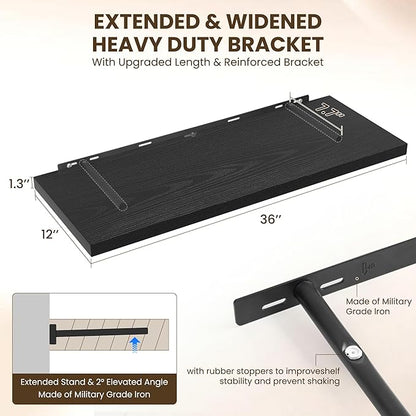 Dreamland 36" Floating Shelves for Wall, 12" Deep Slim Black Floating Shelves, Wall-Mounted Shelves for Bedroom, Living Room, Kitchen, Bathroom - Set of 2