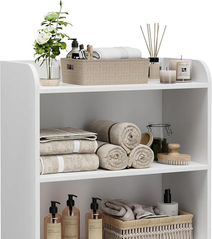 Homhedy Small Bathroom Storage Cabinet, Freestanding Toilet Paper Storage with 2 Doors and Shelves, Bathroom Organizers and Storage for Small Spaces, Laundry Room, 9.8" D x 19.7" W x 39.9" H, White