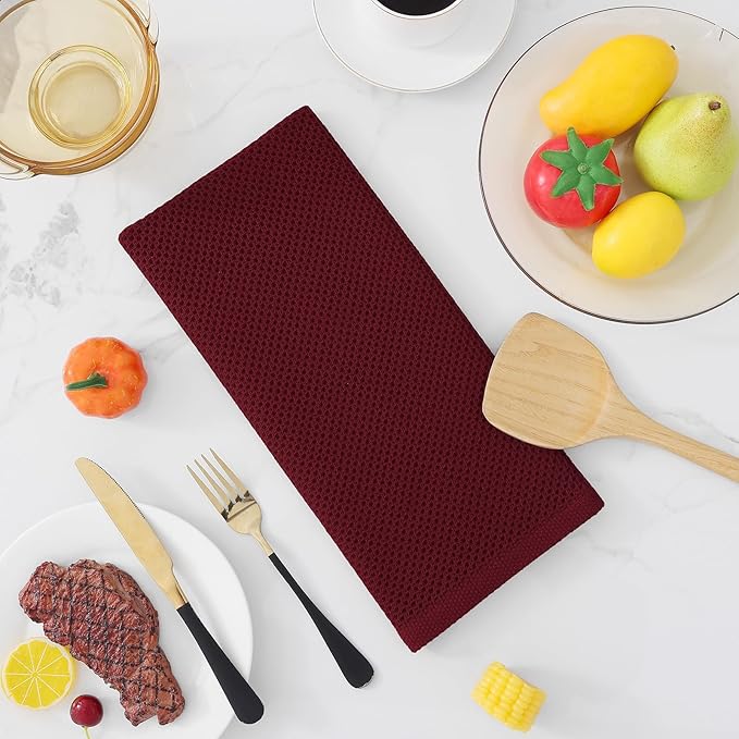 Homaxy 100% Cotton Waffle Weave Kitchen Dish Towels, Ultra Soft Absorbent Quick Drying Cleaning Towel, 13 x 28 Inches, 24-Pack, Burgundy