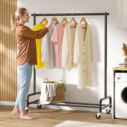 SLEEPING LAMB Heavy Duty Clothing Racks for Hanging Clothes Rack, 43" Wide Rolling Garment Rack Metal Clothing Hanger Rack with Wheels Wardrobe Rack for Coats, Shirts, Dress, (Black)