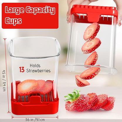 Fruit Slicer Cup for Strawberry, Banana, Hard-Boiled Egg - Detachable Cutter with Push Plate - Rapid & Safe Slicing Kitchen Gadget for Quick Meal Prep (Red)