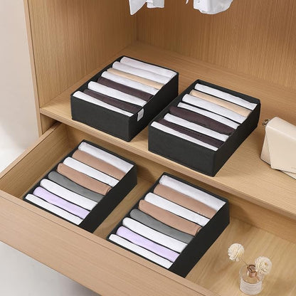 4 Packs T-shirt Drawer Organizers for Clothing,8 Grids Compartment Wardrobe Storage Box, Washable Clothes Organizer for Folded Clothes, Legging, Silk Scarve-Black