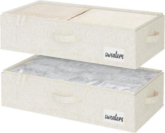 StorageWorks Under Bed Storage Containers - Underbed Storage with Handles and Label Holder, 2 Pack Ultra-thick Fabric Underbed Bins, Closet Organizer for Clothes, Blankets, Sweater