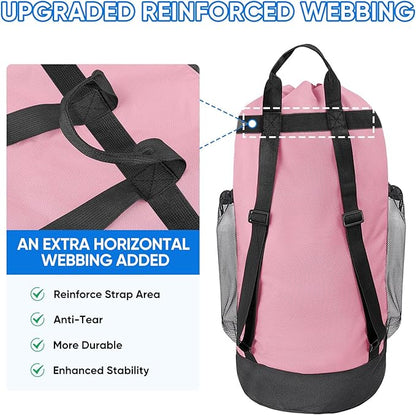 BALEINE 2PK 150L Laundry Bag Backpack, 900D Oxford Fabric Large Travel Laundry Bags with Shoulder Straps and 2 Mesh Pockets for College Dorm, Apartment, Laundromat (Pink, 150L)