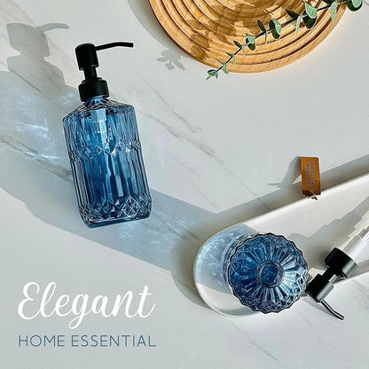 JASAI 18Oz Blue Soap Dispenser with Black Rust Proof Pump, Refillable Bathroom soap Dispenser with Thick Glass, Kitchen Soap Dispenser for Hand soap & Dish Soap.(Blue)