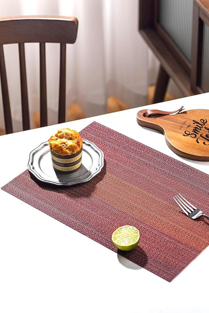 LEXMORE Placemats Set of 4 Vinyl/Plastic Woven Place Mats for Kitchen Table Indoor/Outdoor Washable Placemat Wipeable Dining Table Mats(Pomegranate Parade)