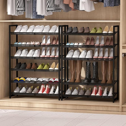 Shoe Rack, 6-Tier Metal Shoe Organizer, Tall Shoe Rack for Closet,entryway,Garage, with Adjustable Flat or Angled Shelves, Holds 18-24 Pairs,Shoes that can accommodate The Whole Family.
