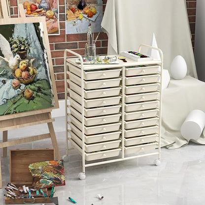 GOFLAME 20-Drawer Rolling Storage Cart, Multifunctional Art Craft Organizer, Mobile Utility Storage with Removable Drawers & Lockable Wheels, Craft Cart for Home Office, White
