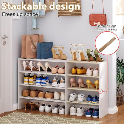 X-cosrack Long White 11.02″Shoe Rack for Closets, Stackable and Expandable Shoe Organizer, Suitable for Entryways, Garages, Storage Shelves Made of MDF, Oxford Cloth and Iron