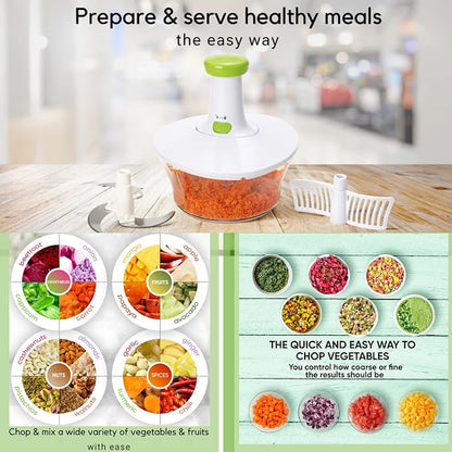 Brieftons Express Manual Food Chopper, 6.8-Cup Hand Pump Vegetable Chopper to Chop Veggies Onion Garlic Herbs, Tear-Free Onion Chopper & Salsa Maker for Camping RV Home, 3-Leaf Stainless Steel Blade