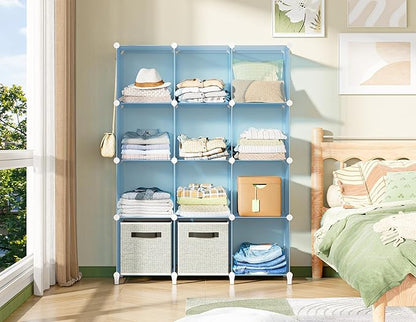 HOMIDEC Closet Organizer, 12-Cube Closet Organizers and Storage, Cube Storage Organizer for Kids, Closet, Bedroom, Bathroom, Office, Blue