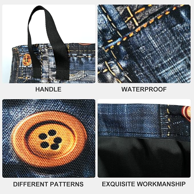 Denim Pattern Laundry Basket Waterproof Laundry Hamper Foldable Laundry Bag with Handles for Bedroom, Bathroom, Office, Clothes Storage