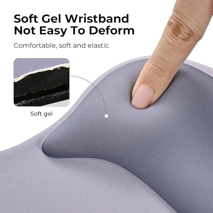EooCoo Ergonomic Mouse Pad with Gel Wrist Rest Support Middle Concave Design, Relieve Wrist Pain Mousepad, Non-Slip Base for Laptop, Computer, Office Desk Accessories, Carpal Tunnel Syndrome Grey