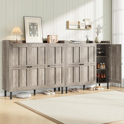 ONBRILL Shoe Cabinet with 3 Doors and Adjustable Shelves, 30 Pairs Shoe Storage Cabinet, 40 Inch Tall Farmhouse Shoe Rack Shoe Organizer Cabinet for Entryway Living Room Closet, Gray Wash