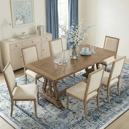 RELEANY Area Rugs 8'x10' Washable Non-Slip, Floral Vintage Distress Medallion Carpet for Living Room Bedroom Dining Room, Light Blue Navy Gray White