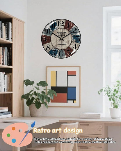 Decorative Wall Clocks Batterys Operated, Retro Wall Clock with Glass Dial, 12-Inch Dial with Roman Numerals, Silent and No Ticking, Suitable for Living Room, Bedroom, Dining Area, Workspace
