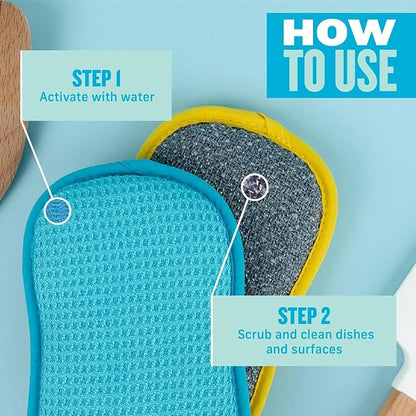 E-Cloth Washing Up Scrub Pad - Microfiber Sponge for Cleaning, Reusable Kitchen Sponge for Dishes & Sink, Non Scratch, Multi Purpose Scrubber, Machine Washable - 4 Pack