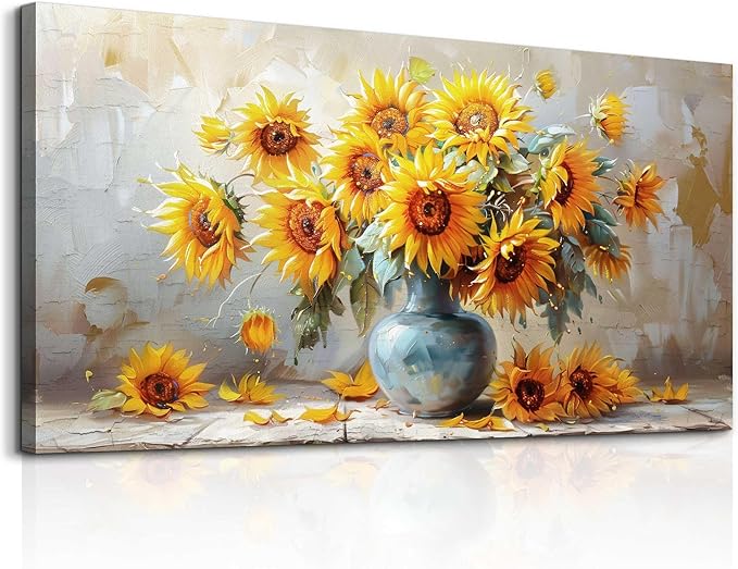 MHARTK66 Canvas Wall Art For Living Room Farmhouse Sunflower Wall Decor Large Flower Field Paintings For Bedroom Vintage Poster Art Prints Framed Artwork For Walls Kitchen Pictures Wall Decor 20x40
