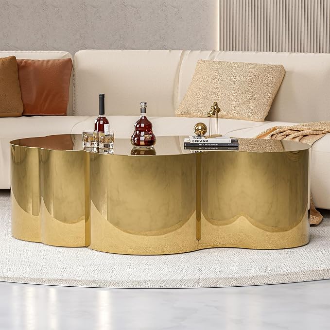 IKIFLY Modern Gold Stainless Coffee Table, Large Cloud Fashion Design Accent Table for Living Room Bedroom