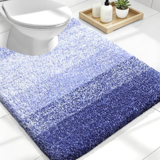 OLANLY Luxury Toilet Rugs U-Shaped 24x20, Extra Soft and Absorbent Microfiber Bathroom Rugs, Non-Slip Plush Shaggy Bath Mat, Machine Wash Dry, Contour Bathroom Mats for Toilet Base, Blue-Violet
