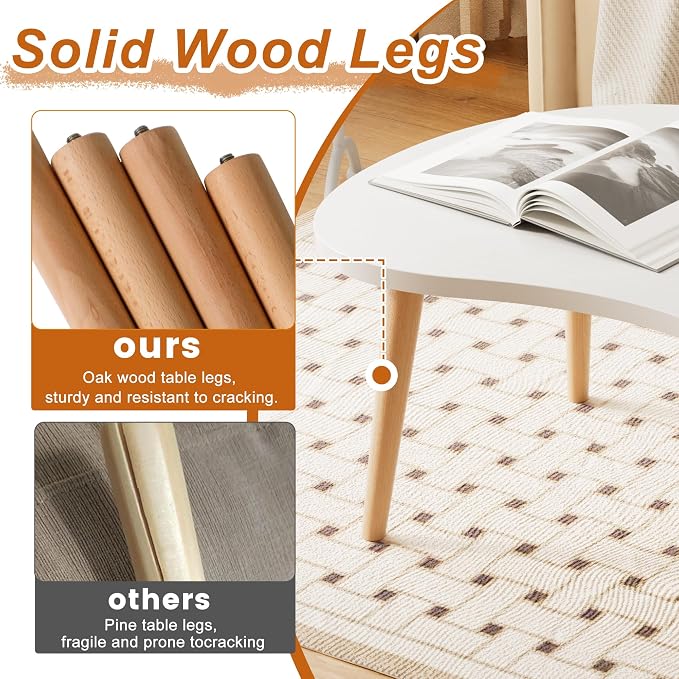 Small Coffee Table, Low Table with Solid Wood Legs, 23.6" Mini Oval Accent Table Side End Table, Floor Table Desk for Sitting on The Floor, Coffee Tea Table for Living Room, Dorm, Apartment, White
