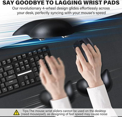 JIKIOU Ergonomic Gliding Palm Rests, Gel Mouse Wrist with Leather Surface, Sliding Wrist Pad with 4 Smooth Scroll Wheel, Fast Mouse Wrist Glider Designed for Office Computer Home Gaming, 2 Pack Black