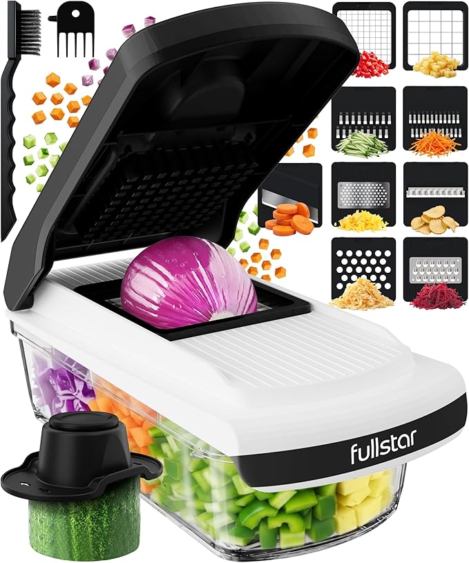 Fullstar Core Vegetable Chopper - Chop and Slice Lid - Food Chopper with Container, Veggie Chopper, Fruit Slicer, Onion Dicer - Meal Prep Essential - Kitchen Gadgets and Gifts (9-in-1, White/Black)