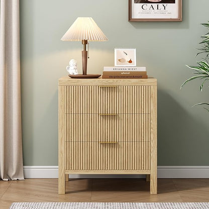Nightstand, Small Nightstand for Bedroom, Modern Bedside Table with Wooden Frame, Dresser with 3 Drawers, Bedside Furniture, Night Stand, Natural