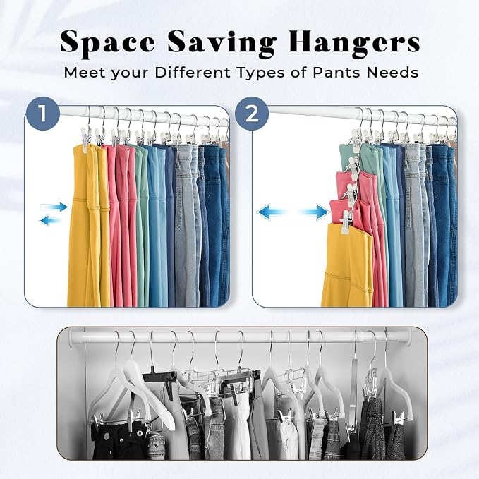 Legging Organizer for Closet, Yoga Pants Hangers 20 Pack Hanging Chip Clips Clothes Pins Holds Leggings, Space Saving Hanger Closet Organizers and Storage for Workout Sets, Hat, Bag - Ivory White