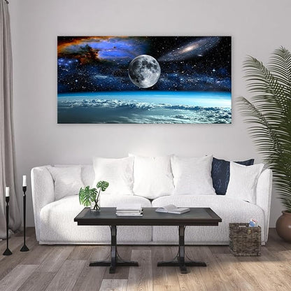 XXMWallArt FC2598 Space View From Earth Space Canvas Wall Art Landscape Modern Canvas Painting Decor for Living Room Bedroom Kitchen Home and Office Wall Decor