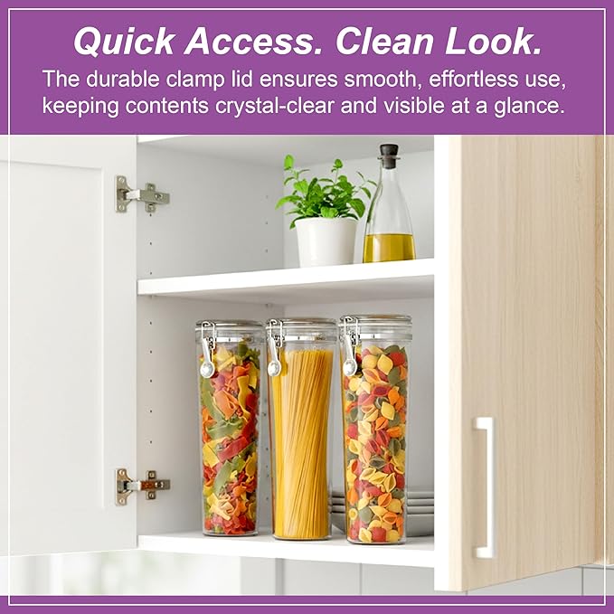 Amazing Abby - Cathy - 60-Ounce Plastic Canister (Set of 3), Plastic Airtight Container for Spaghetti and Pasta, Stackable, BPA-Free, Shatter-Proof, Perfect for Home and Commercial Use