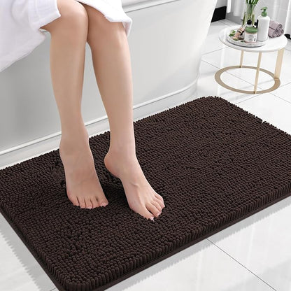 OLANLY Small Bathroom Rugs 24x16, Extra Soft Absorbent Chenille Bath Rugs, Rubber Backing Quick Dry, Machine Washable Bath Mats for Bathroom Floor, Tub and Shower, Home Decor Accessories, Brown
