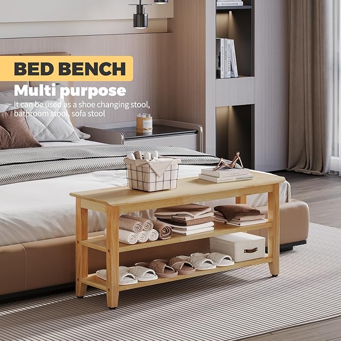 Wood Shoe Bench for Entryway,Bench with Shoe Rack,Storage Shoe Organizer for Hallway,Living Room,Bedroom (Natural, 39.37''W×11.81‘’D×17.71‘’H)