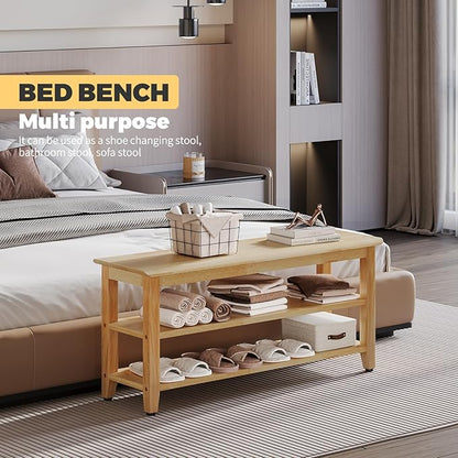 Wood Shoe Bench for Entryway,Bench with Shoe Rack,Storage Shoe Organizer for Hallway,Living Room,Bedroom (Natural, 39.37''W×11.81‘’D×17.71‘’H)