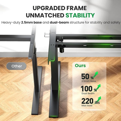 SIAGO Electric Standing Desk Adjustable - 60x28 Inch Sit Stand Desk with 1 Inch Thick Tabletop, Double Beam Frame, 3 Memory Height Adjustment, Cable Management for Home Office