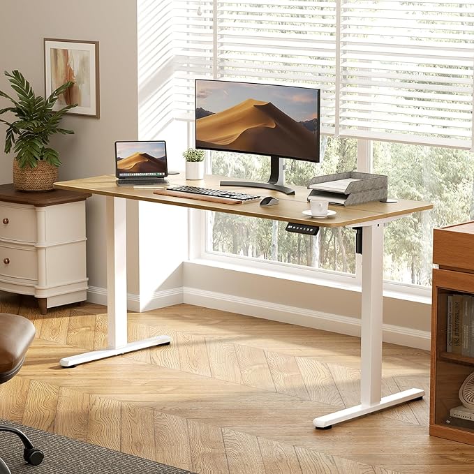 48" Electric Standing Desk Adjustable Height, Ergonomic Sit Stand Computer Desk for Home Office, Sturdy Motorized Workstation with Memory Controller & Timer, Oak