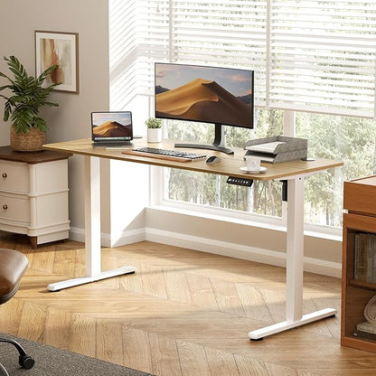 48" Electric Standing Desk Adjustable Height, Ergonomic Sit Stand Computer Desk for Home Office, Sturdy Motorized Workstation with Memory Controller & Timer, Oak
